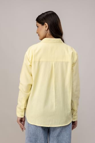 ANNA MONNA Women's Linen Blend Shirt | Casual Collared Button Down Shirt for Women | Solid Color Full Sleeve Oversized Fit | Summer Casual & Office Wear Top (in, Alpha, 5XL, Plus, Pastel Yellow) - Image 6
