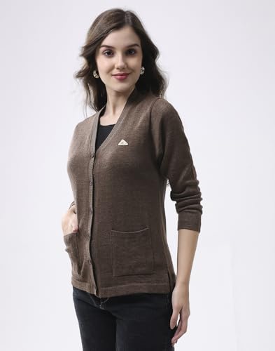 Monte Carlo Women V Neck Cardigan | Regular Fit Full Sleeve Solid Knitwear | Soft Winter Sweater for Casual & Office Wear Coffe M (Pack of 1) - Image 7