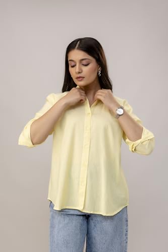 ANNA MONNA Women's Linen Blend Shirt | Casual Collared Button Down Shirt for Women | Solid Color Full Sleeve Oversized Fit | Summer Casual & Office Wear Top (in, Alpha, 5XL, Plus, Pastel Yellow) - Image 8