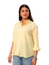 ANNA MONNA Women's Linen Blend Shirt | Casual Collared Button Down Shirt for Women | Solid Color Full Sleeve Oversized Fit | Summer Casual & Office Wear Top (in, Alpha, 5XL, Plus, Pastel Yellow)
