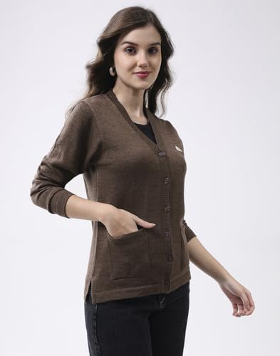 Monte Carlo Women V Neck Cardigan | Regular Fit Full Sleeve Solid Knitwear | Soft Winter Sweater for Casual & Office Wear Coffe M (Pack of 1) - Image 6