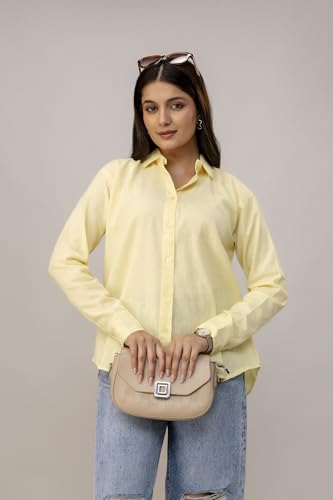 ANNA MONNA Women's Linen Blend Shirt | Casual Collared Button Down Shirt for Women | Solid Color Full Sleeve Oversized Fit | Summer Casual & Office Wear Top (in, Alpha, 5XL, Plus, Pastel Yellow) - Image 4