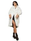 Campus Sutra Women's Chalk White Metallic-Veined Fur Long Coat For Casual Wear | Lapel Collar | Long Sleeve | Button Closure | Coat Crafted With Comfort Fit For Everyday Wear