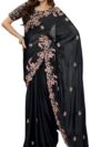 Women's Beautiful Floral Embroidered Work Rangoli Silk Black Color Saree With Blouse