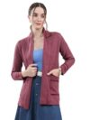 Monte Carlo Women's Regular Fit Cardigan | Self Design Pattern | Front Open with Full Sleeve Collar Neck Winter Cardigan for Womens Maroon L (Pack Of 1)