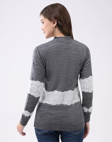 Monte Carlo Women V Neck Self Design Cardigan | Regular Fit Full Sleeve Knitwear | Elegant Winter Sweater for Office & Casual Outfits Grey M (Pack of 1) - Image 5