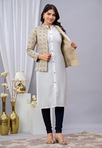 VASJAC Reversible Cotton Silk Jacket for Women | Handcrafted Ethnic Quilted Jacket | Block Print Winter Wear for Ladies (IN, Alpha, 3XL, Regular, Cream) - Image 3