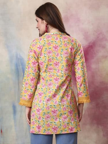 Tissu Women's Cotton Slub Yellow Floral Printed Lace Work Tunic Kurti (2320_Yellow_3XL) - Image 5