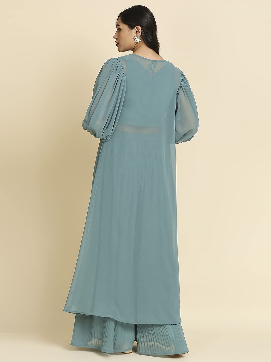 madhuram Women's Georgette Lehenga and Choli with Long Shrug Set for Solid with Heavy Embroidery Work Set(M-2410) (Green, XL) - Image 8