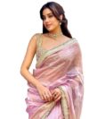 Women's Janhvi kapoor Ma'am Inspire Designer Tissue Silk Saree Baby Pink With lace Work in Moti Pattern (Baby Pink)