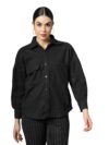 CHKOKKO Women Oversized Winter Shacket Stylish Coat Plaid Jacket Shirt Black 3XL