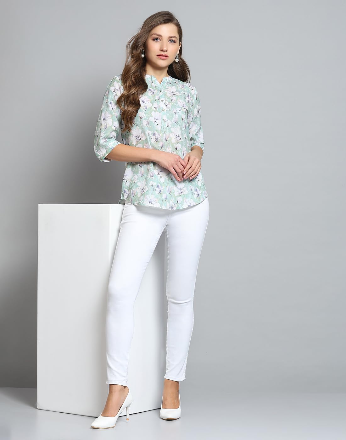 Monte Carlo Women's Printed Round Neck Top | 3/4 Sleeve | Casual Wear | Stylish & Comfortable | Everyday Wear Top for Women Green M (Pack of 1) - Image 4