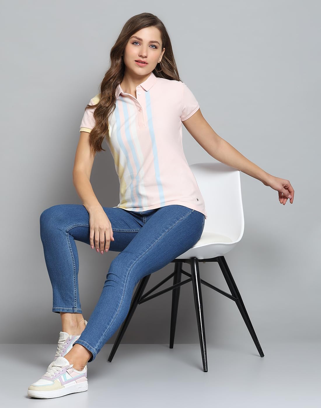 Monte Carlo Women's Regular Fit Polo T-Shirt | Striped Pattern| Half Sleeve | Collared Neck | Casual Wear Tshirt for Women Pink M (Pack of 1) - Image 4
