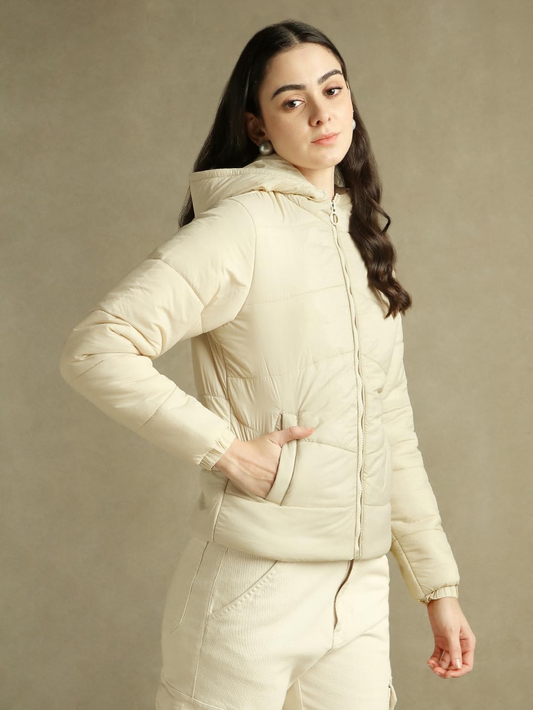 DL Woman Regular Fit Ployseter Solid Full Sleeves Hooded Padded Jackets - Image 7