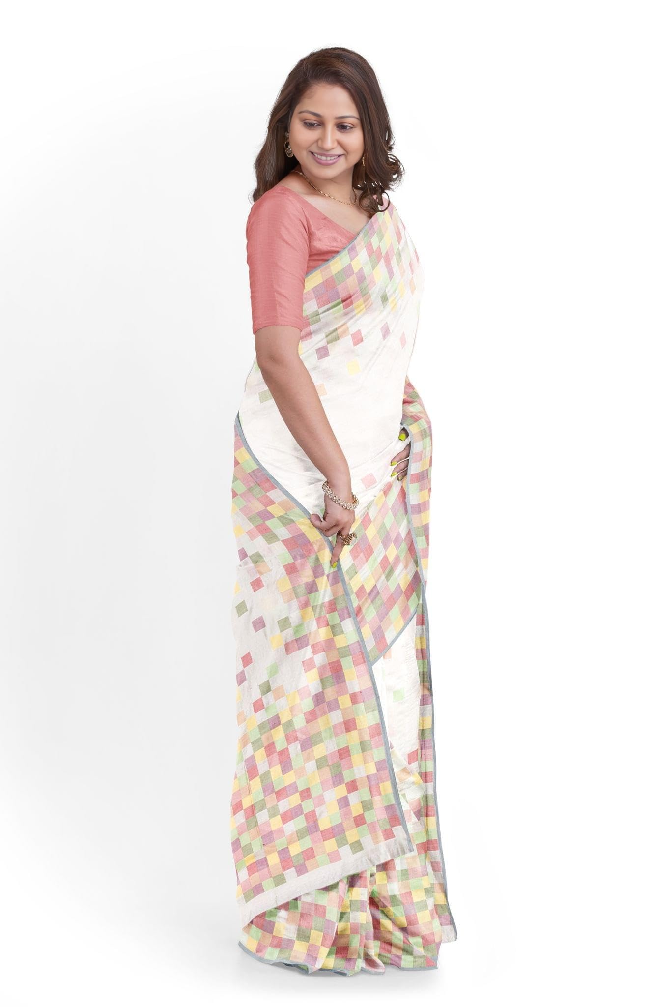 RKRIT Bengalore Silk and Pure Cotton Women's Handloom,White5 - Image 4