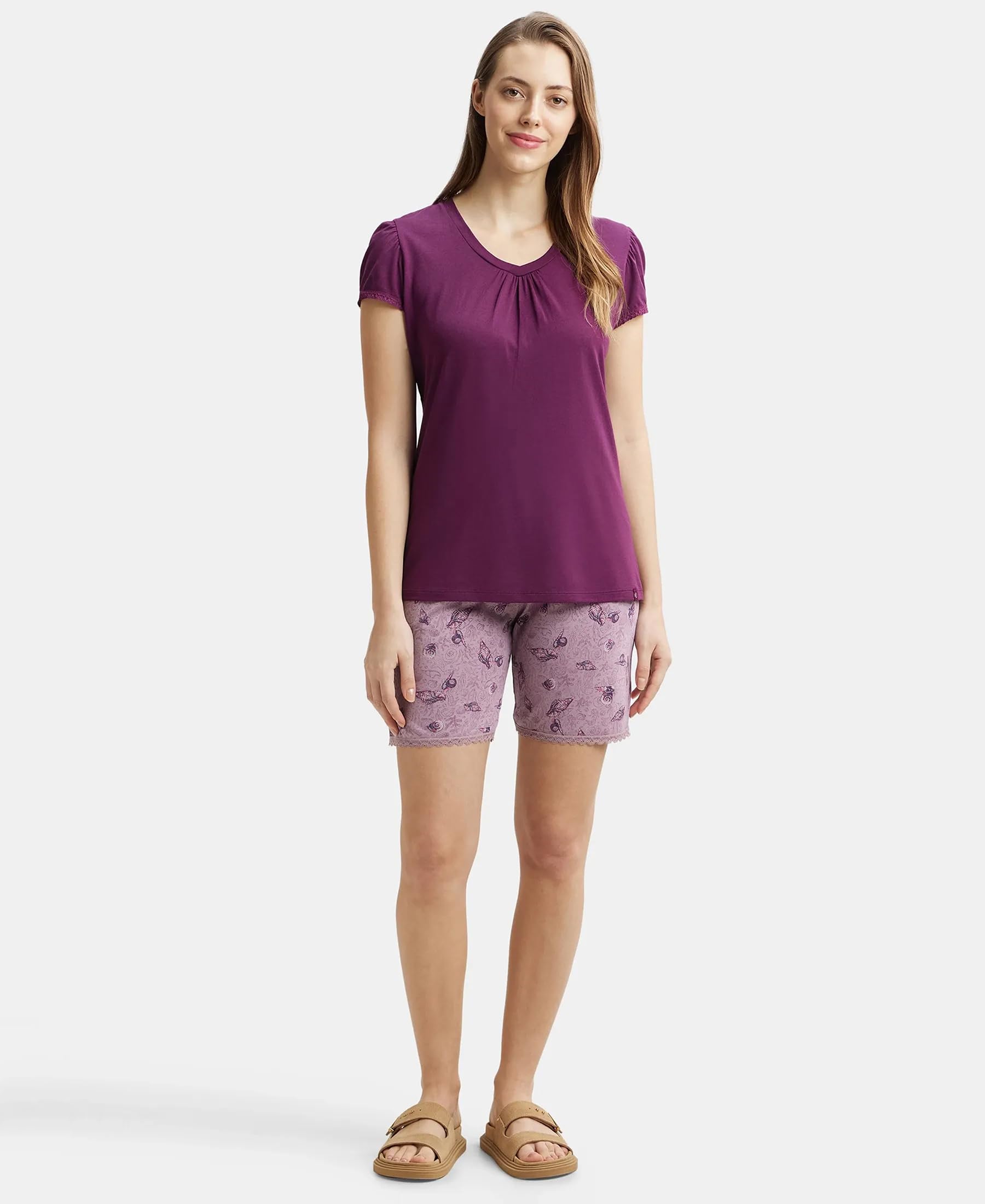 Jockey Women's Modal V - Neck T-Shirt (RX12-0105-PURWI_Purple Wine_X-Large) - Image 5