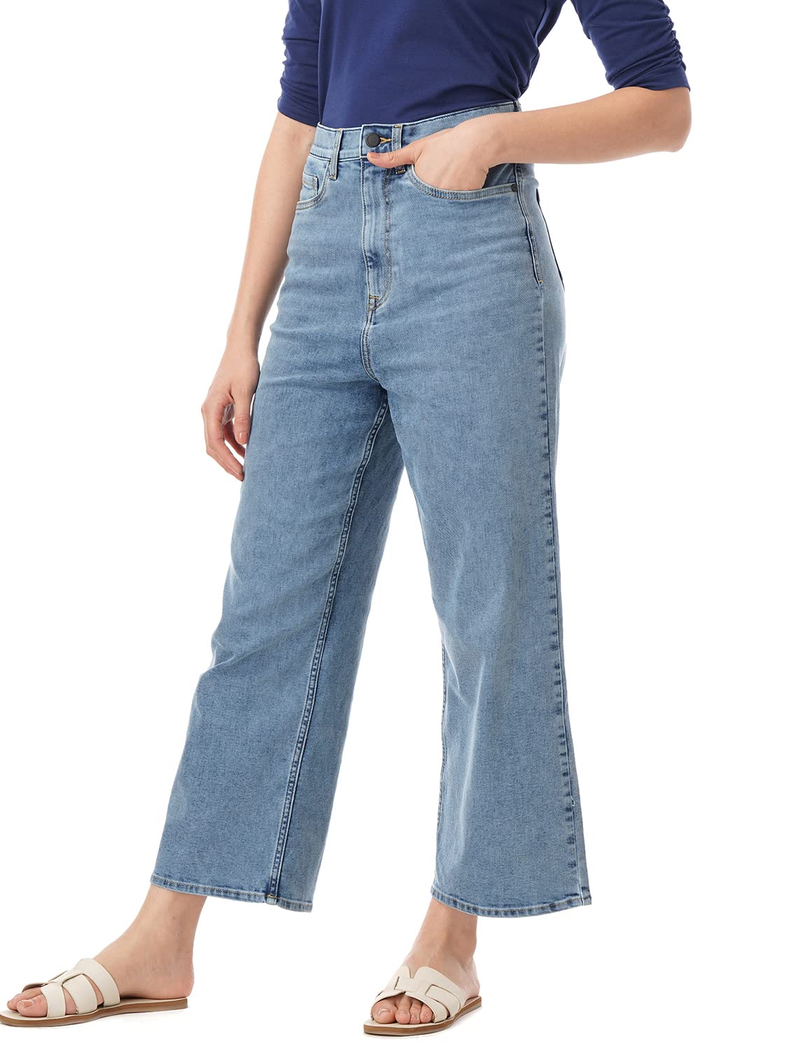 INKD Women's Stretchable Flare High Rise Jeans, 32, Light Blue - Image 5