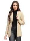 Monte Carlo Womens Self Design Front Open Wool Blend Cardigan Beige L
