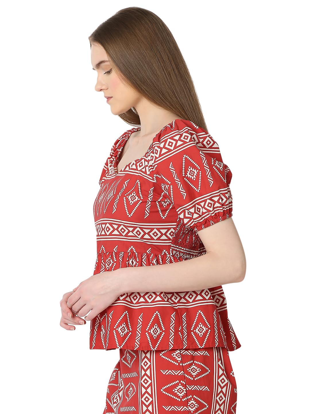 VERO MODA Women Ethnic Motifs Red Cotton Fit and Flare Top - Image 6