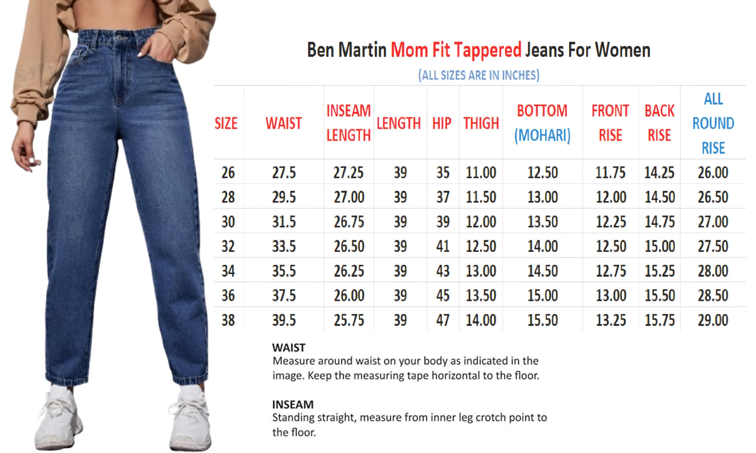 Ben Martin Women High Rise Tapered Jeans || Mom Fit Jean's || High Waist Stretchable Jean || Carrot-Fit Jins || Casual Denim Jeans' || Narrow Bottom Jean's || Relax-Fit Jean,S Black -30 - Image 3