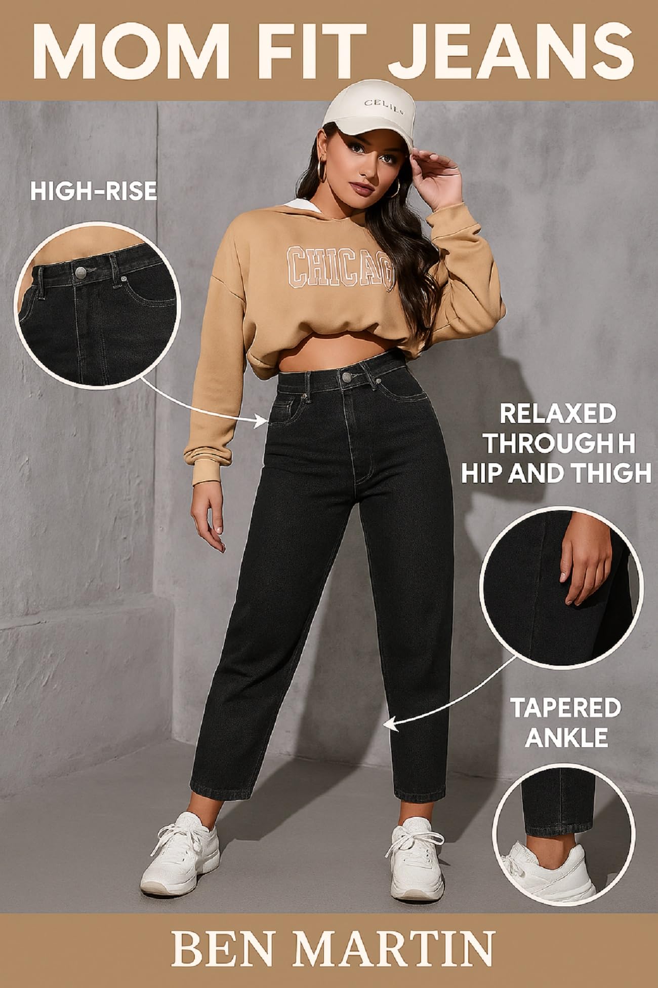 Ben Martin Women High Rise Tapered Jeans || Mom Fit Jean's || High Waist Stretchable Jean || Carrot-Fit Jins || Casual Denim Jeans' || Narrow Bottom Jean's || Relax-Fit Jean,S Black -30 - Image 2