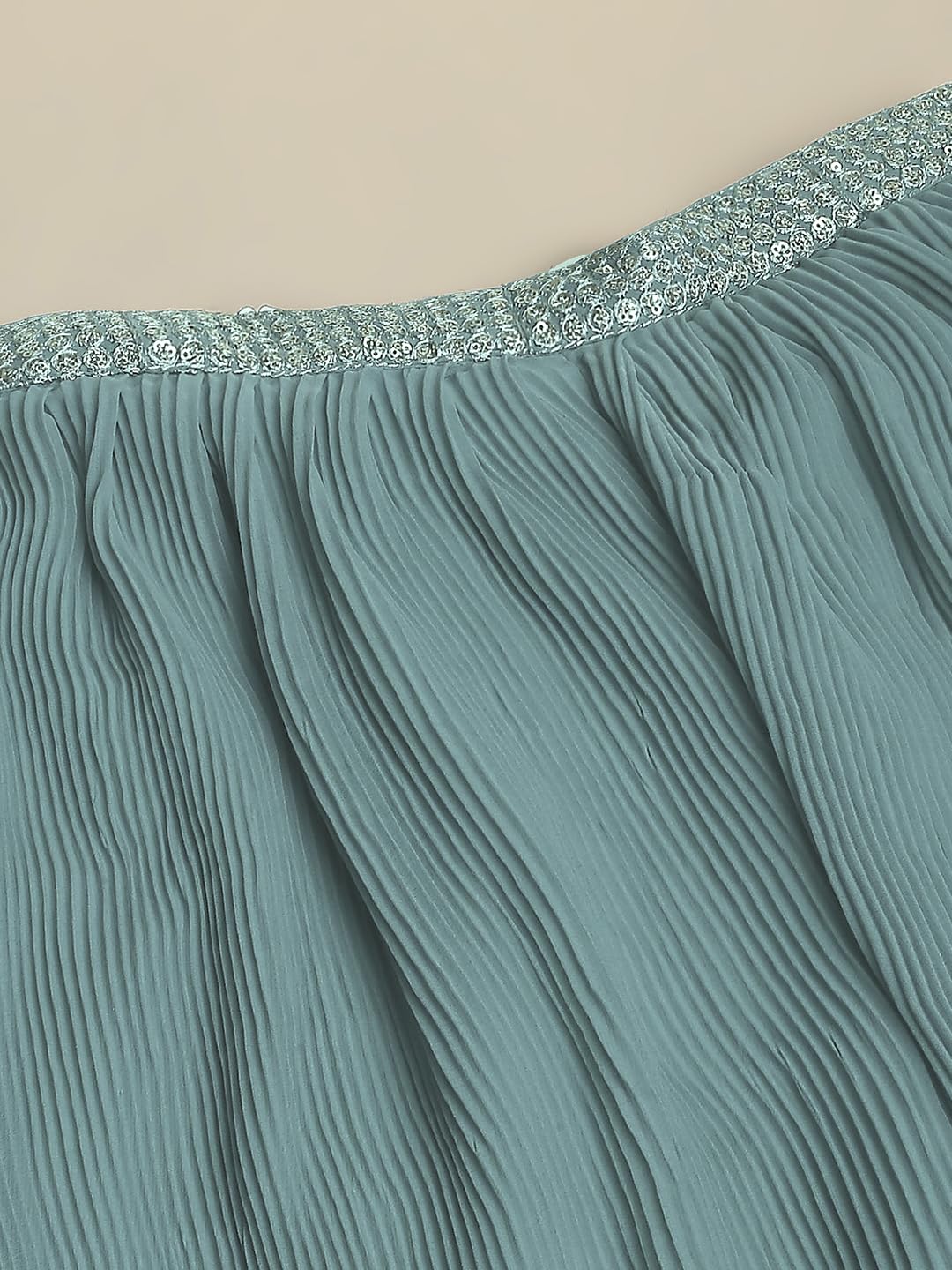 madhuram Women's Georgette Lehenga and Choli with Long Shrug Set for Solid with Heavy Embroidery Work Set(M-2410) (Green, XL) - Image 2