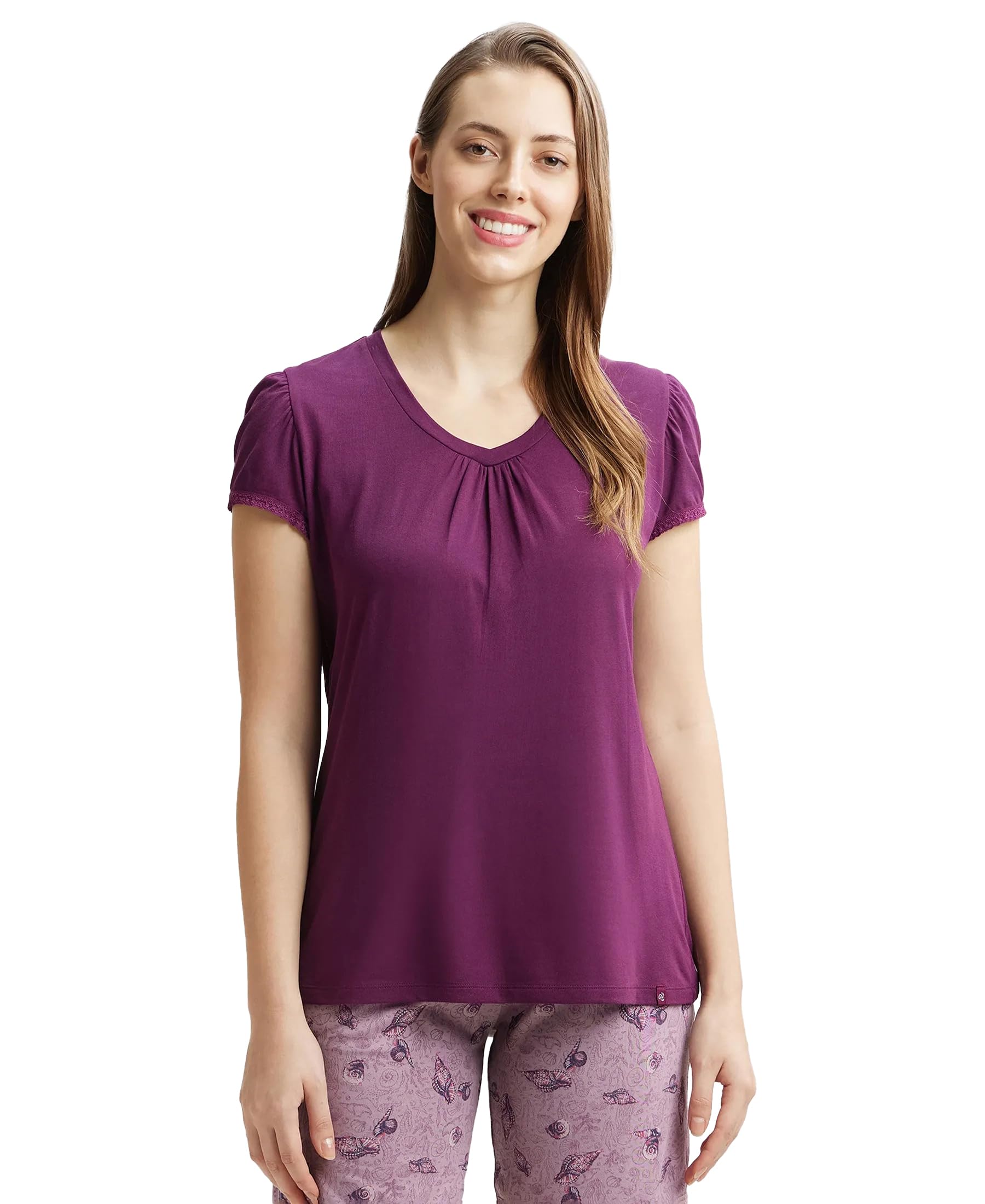 Jockey Women's Modal V - Neck T-Shirt (RX12-0105-PURWI_Purple Wine_X-Large)