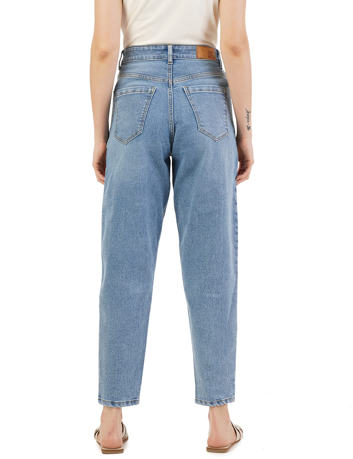 INKD Women Loose Fit Mid Rise Barrel Jeans (INKSS23WJN-020_Denim Drama_40) - Image 6