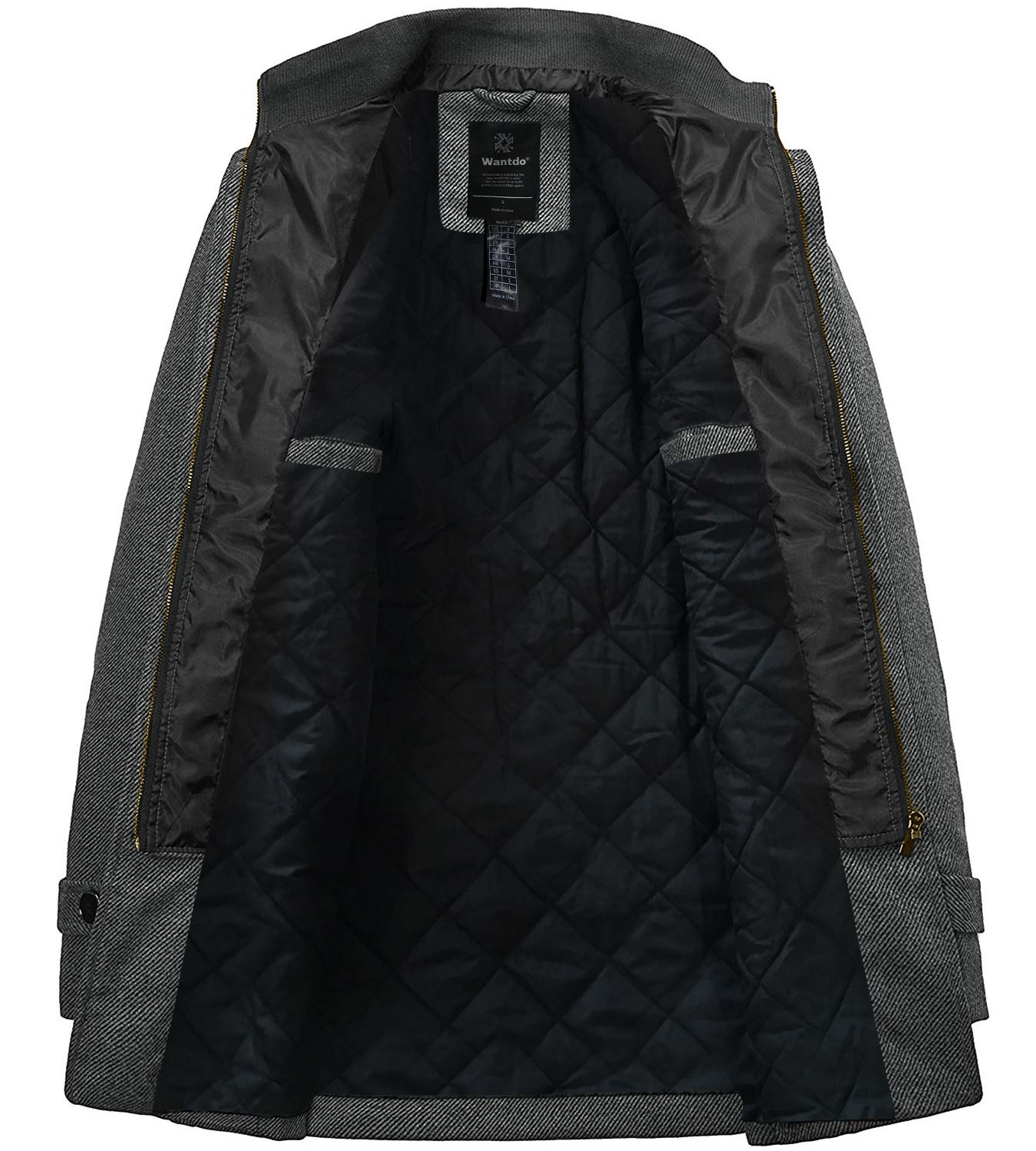 Wantdo Men's Casual Mid Length Coat Windproof Wool Jacket Thick Grey Large - Image 6