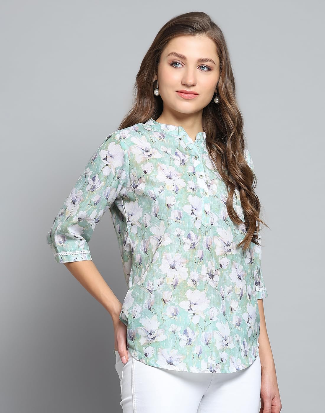 Monte Carlo Women's Printed Round Neck Top | 3/4 Sleeve | Casual Wear | Stylish & Comfortable | Everyday Wear Top for Women Green M (Pack of 1) - Image 6