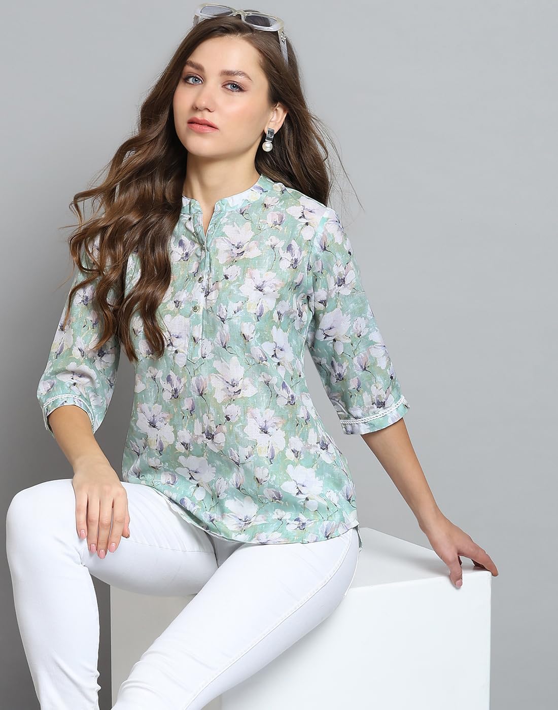 Monte Carlo Women's Printed Round Neck Top | 3/4 Sleeve | Casual Wear | Stylish & Comfortable | Everyday Wear Top for Women Green M (Pack of 1) - Image 3