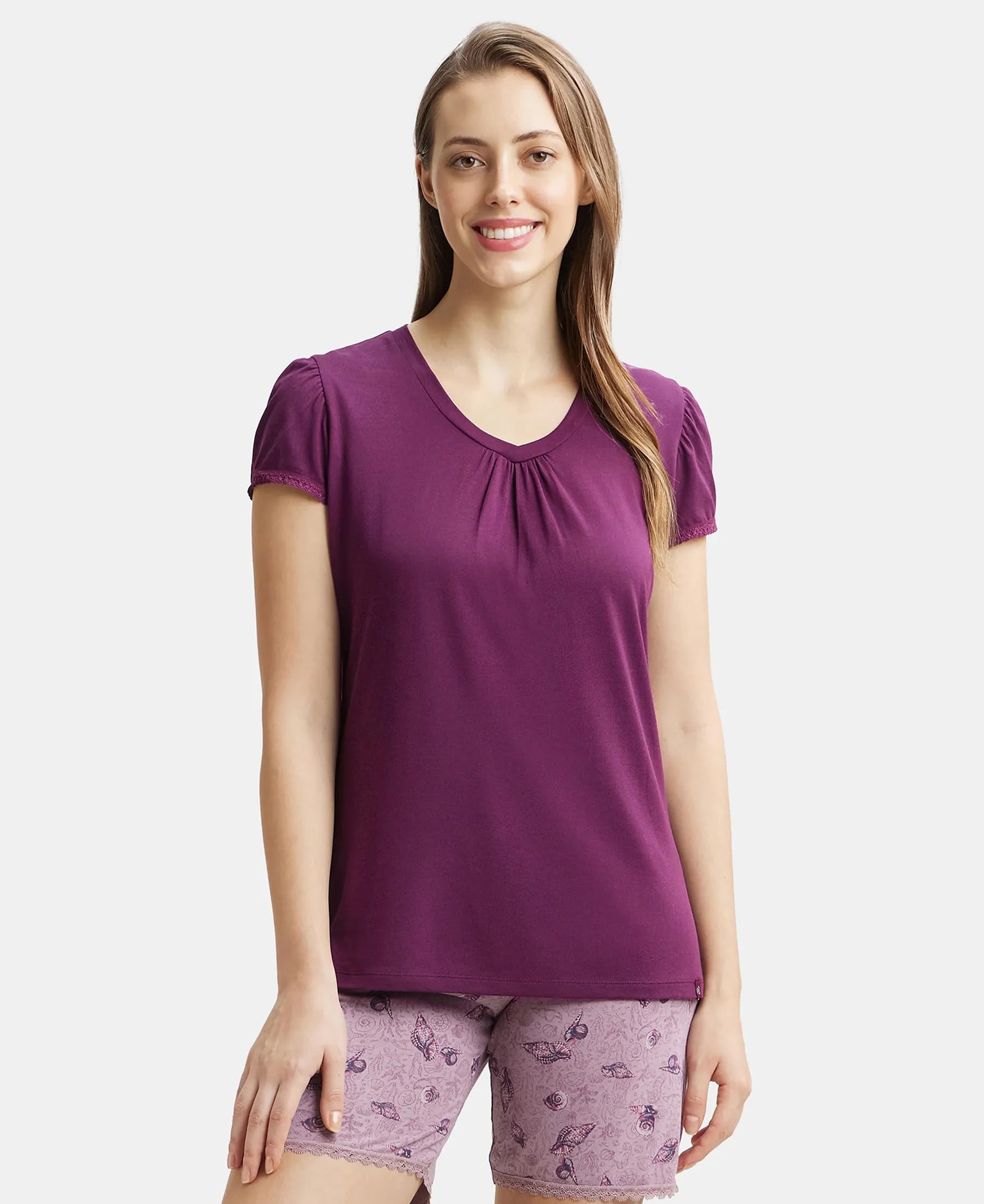 Jockey Women's Modal V - Neck T-Shirt (RX12-0105-PURWI_Purple Wine_X-Large) - Image 4