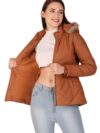 Brazo Girls and Women's Puffer Regular Fit Bomber Jacket For Winter Wear | Hooded Neck | Full Sleeve | Zipper | Casual Jacket For Woman & Girl | Western Stylish Jacket For Women (M, Tan)
