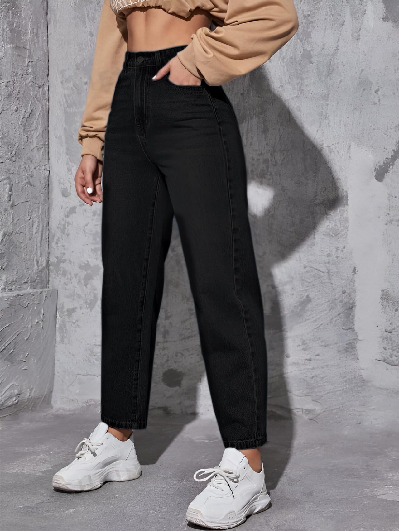 Ben Martin Women High Rise Tapered Jeans || Mom Fit Jean's || High Waist Stretchable Jean || Carrot-Fit Jins || Casual Denim Jeans' || Narrow Bottom Jean's || Relax-Fit Jean,S Black -30 - Image 5