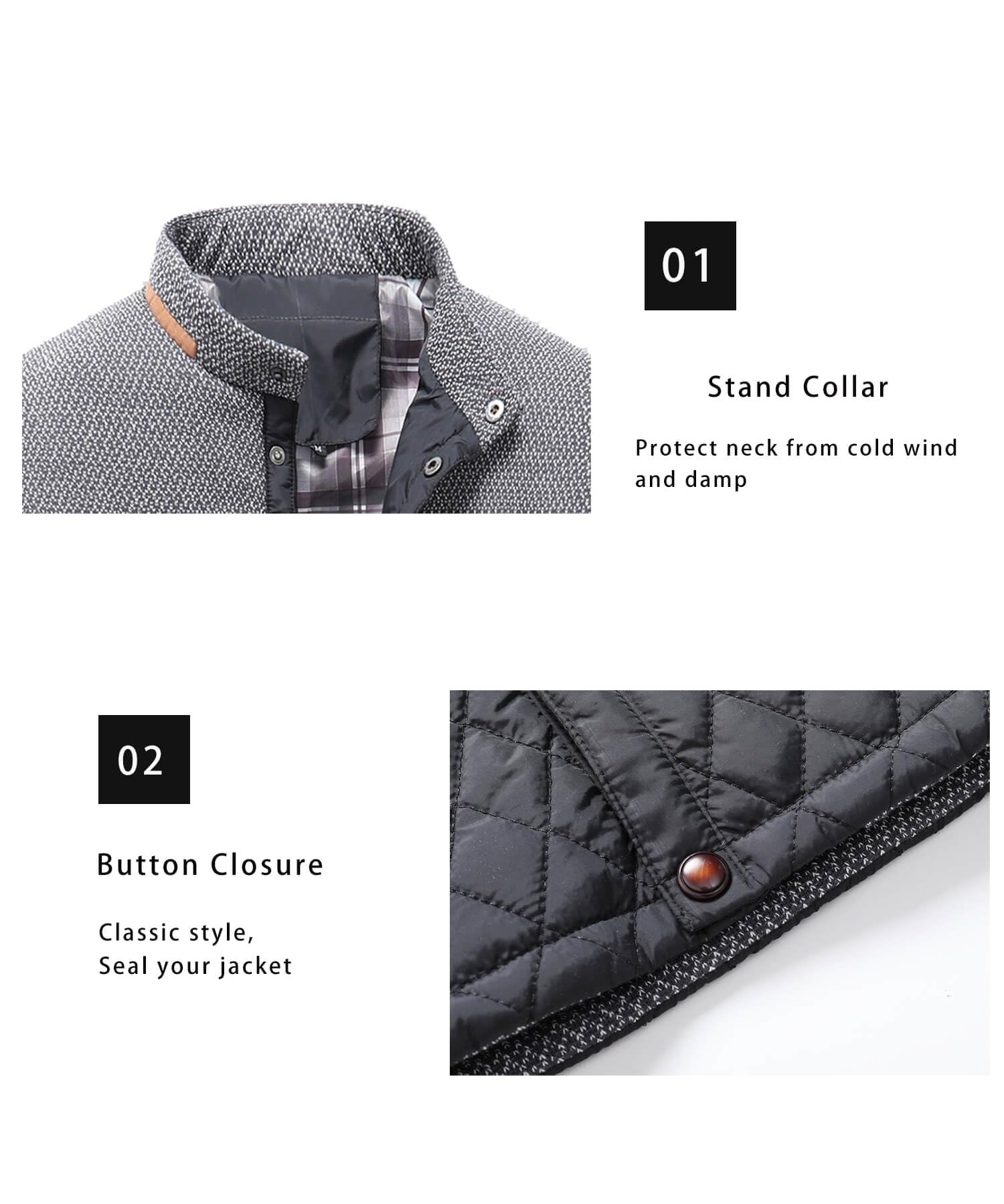 HYPESTFIT Men's Diamond Quilted Puffer Down Jacket Lightweight Business Casual Button Down Shirts, Black, Medium - Image 3