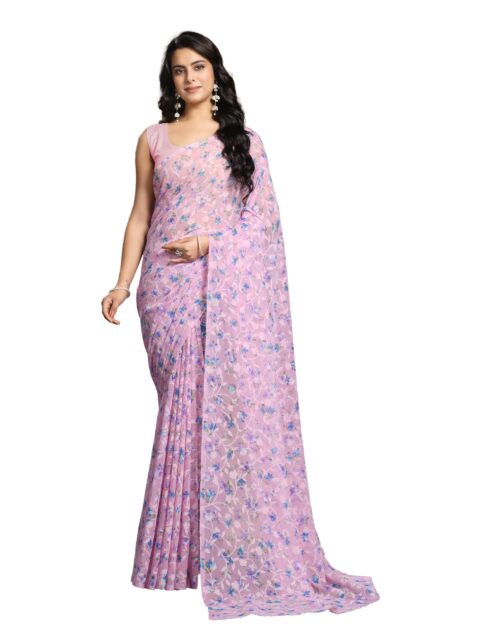 Garden Vareli Summer Roganza Viscose Brasso Floral Print Saree 86584 - Purple