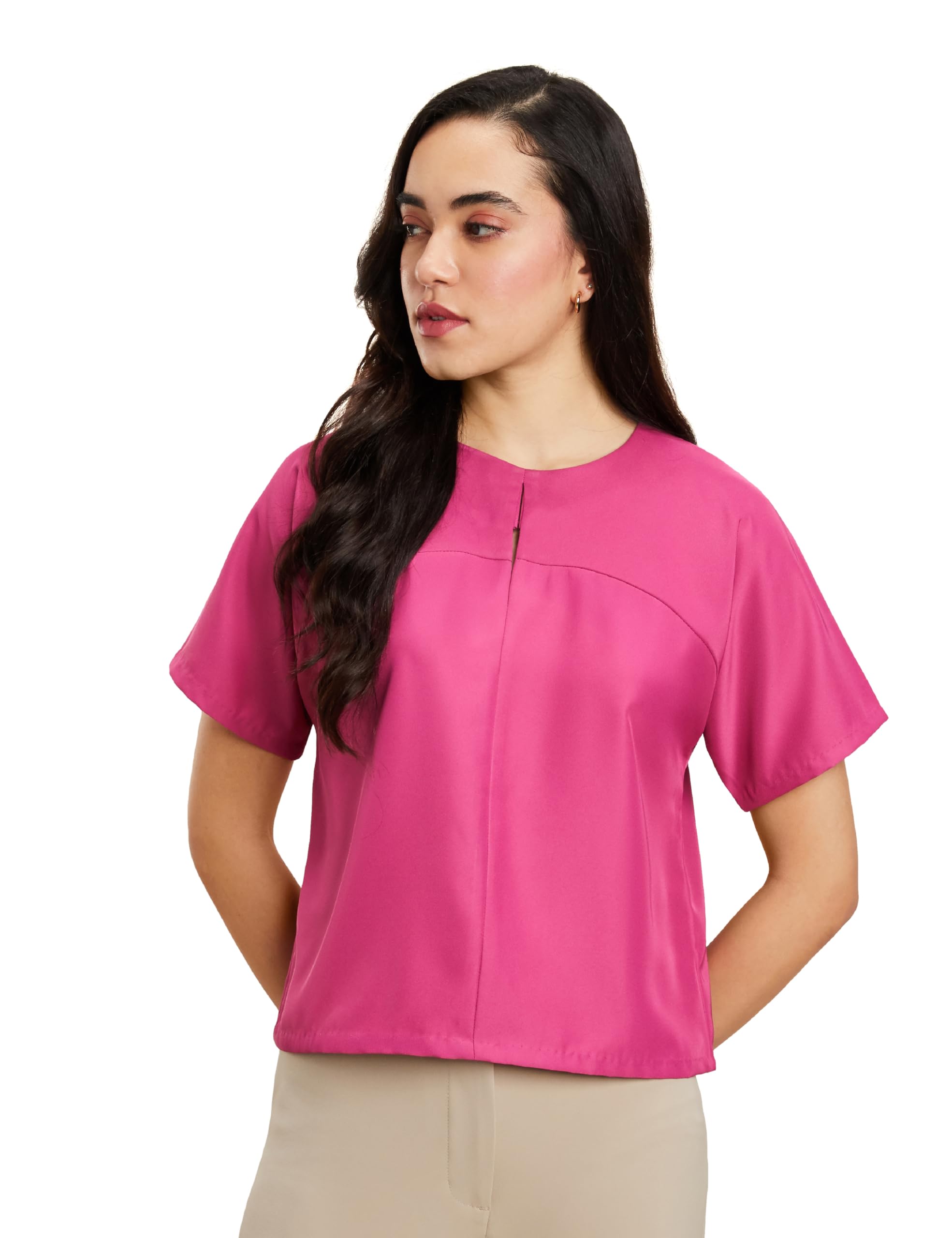 Symbol Premium Women's Polyester 'Desk-to-Dinner' Crop Top (Regular Fit|Stylish) (Sbp-Ss24-Wtop-207_Magenta Pink Xs)