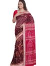 OdiKala Sambalpuri silk saree with blouse piece, Collecting Mahua flower design in coffee color base with red color pallu, boarder and blouse piece