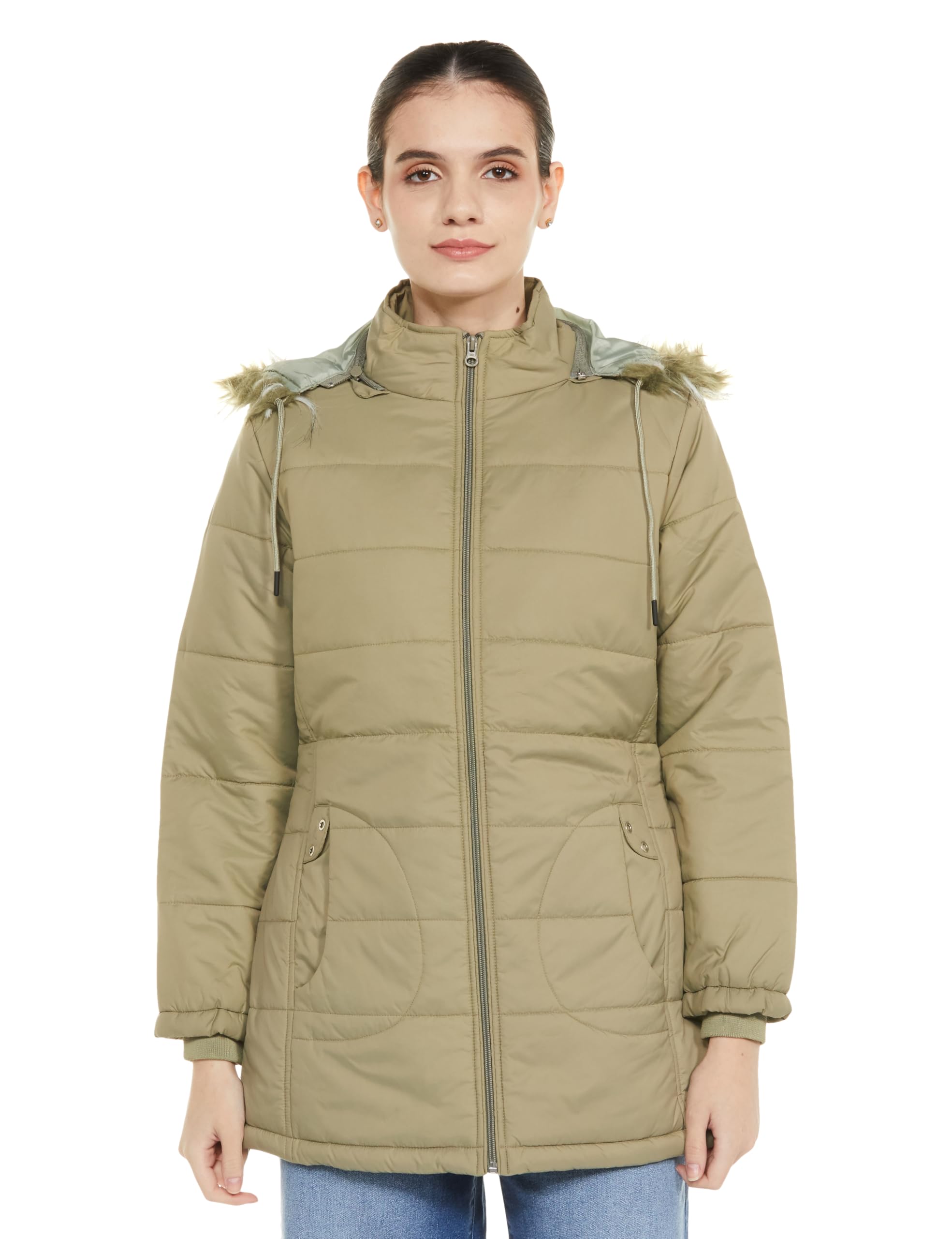 Qube By Fort Collins Women's Polyester Long Length Parka Coat (BD2916AZ_Sage, Medium