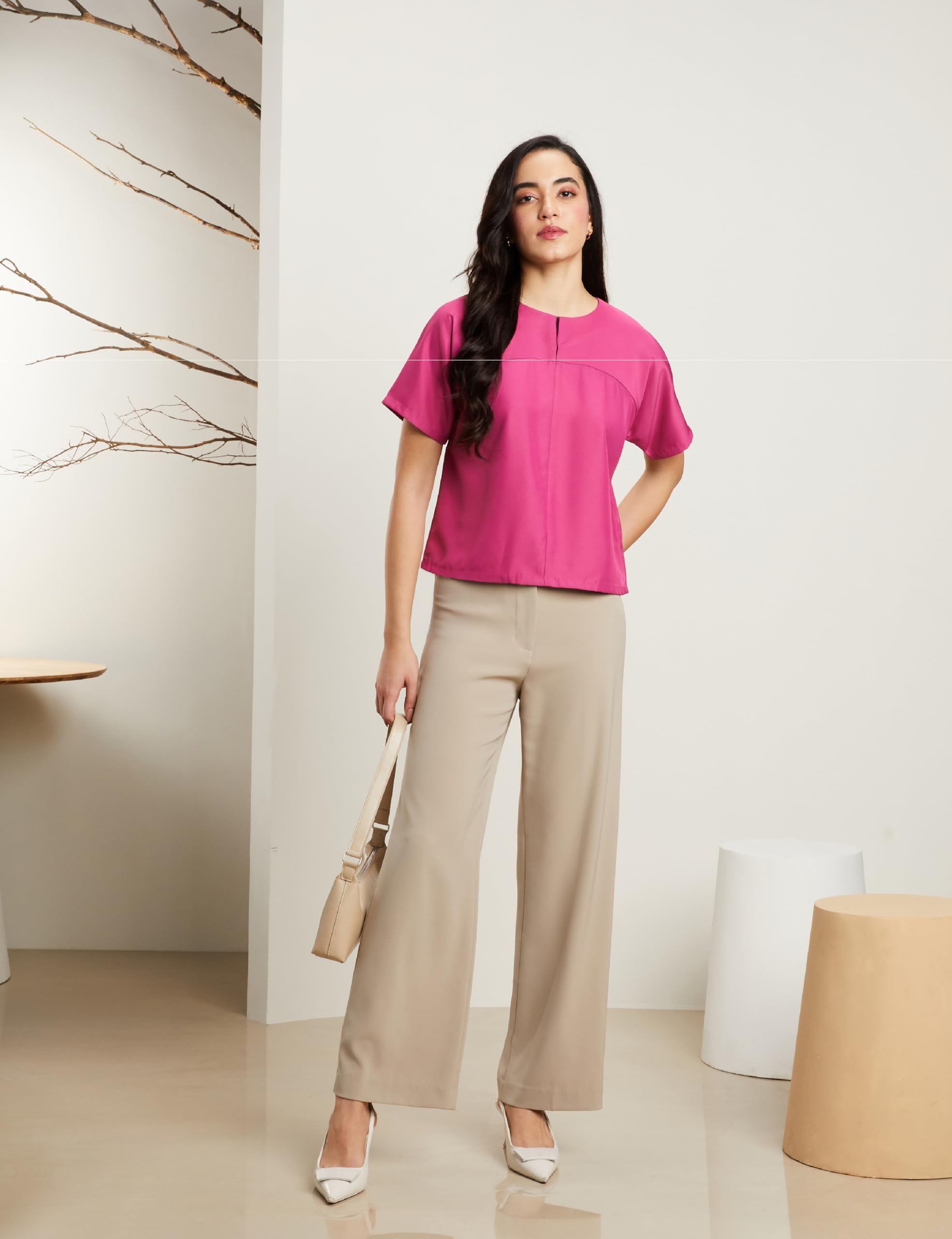 Symbol Premium Women's Polyester 'Desk-to-Dinner' Crop Top (Regular Fit|Stylish) (Sbp-Ss24-Wtop-207_Magenta Pink Xs) - Image 5