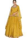 Miss Ethnik Women's Yellow Chinon Stitched Top With Stitched Bottom and Dupatta Full Sleeve Embroidered Straight Choli (ME-1170-Yellow-XL)