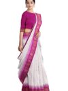 OdiKala Sambalpuri Half tissue Silk Saree with Blouse Piece, White Base with Pink Mini Buti Design, Pink Pallu