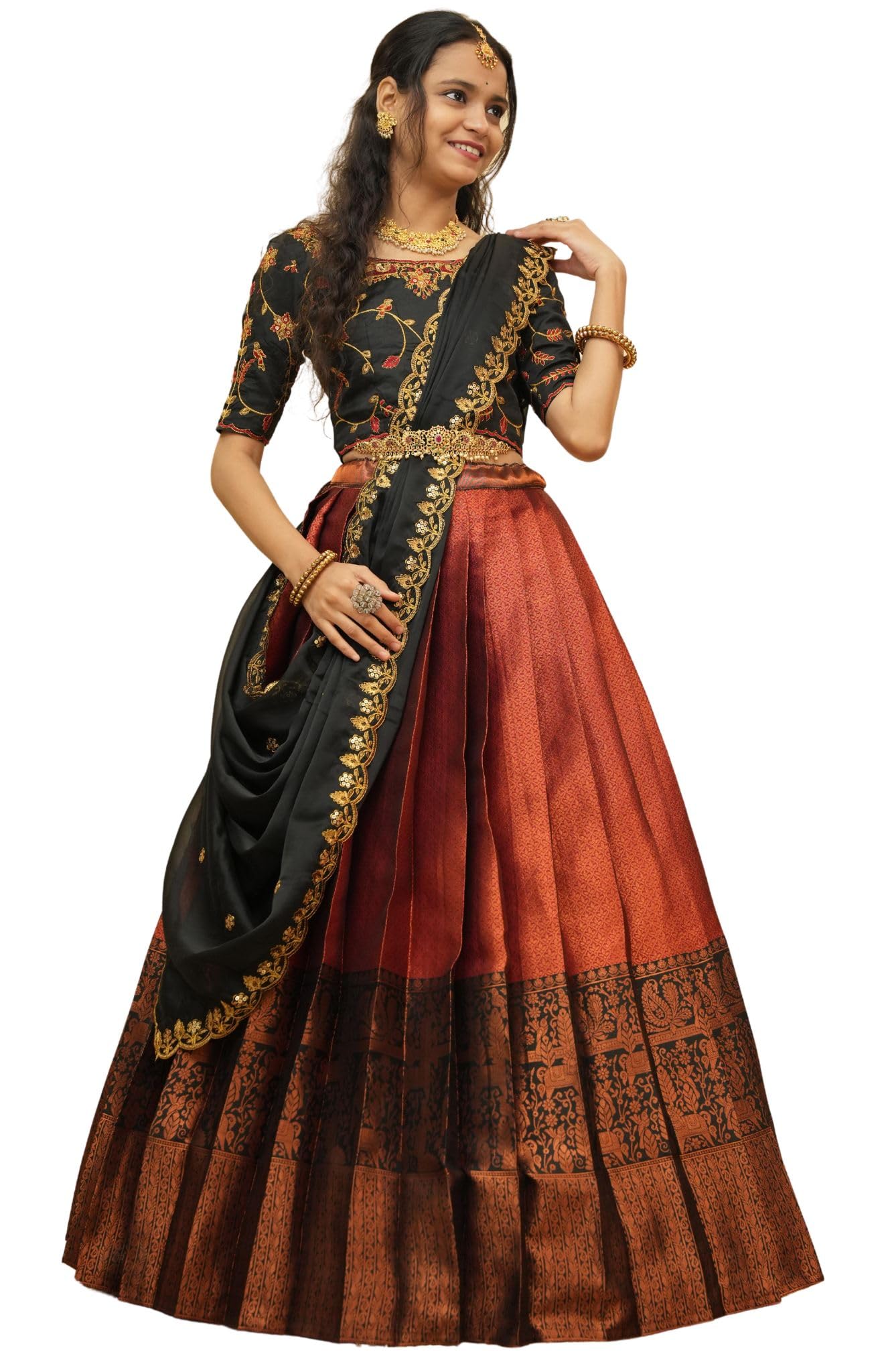 Trendy South Indian Half saree for women's (Maroon)