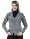 Monte Carlo Women Woolen Regular Fit Cardigan | Winter Sweater | V Neck | Button Closure |Full Sleeve with Self Design Knitted Cardigan for Women's Grey L (Pack of_1)