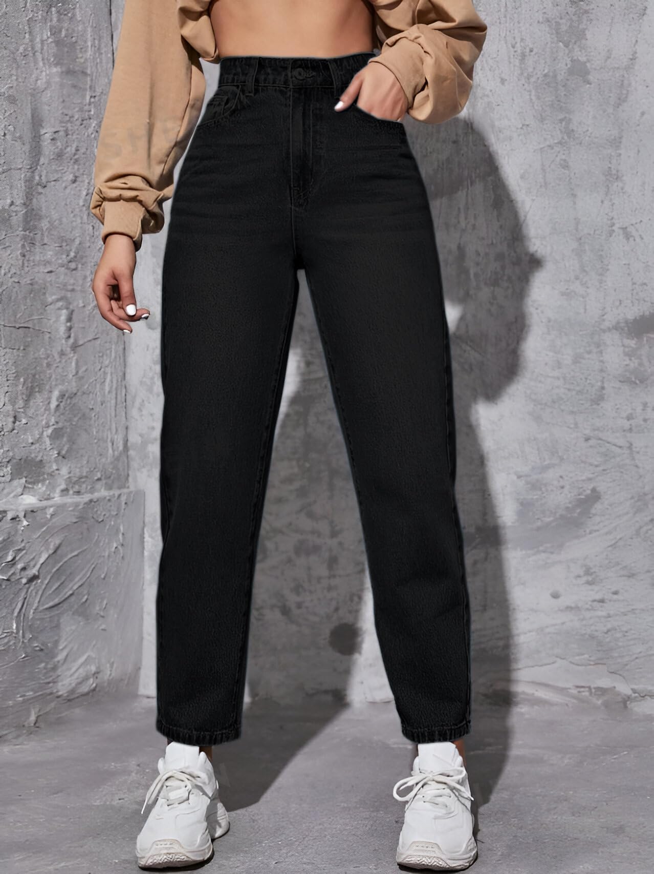 Ben Martin Women High Rise Tapered Jeans || Mom Fit Jean's || High Waist Stretchable Jean || Carrot-Fit Jins || Casual Denim Jeans' || Narrow Bottom Jean's || Relax-Fit Jean,S Black -30 - Image 4