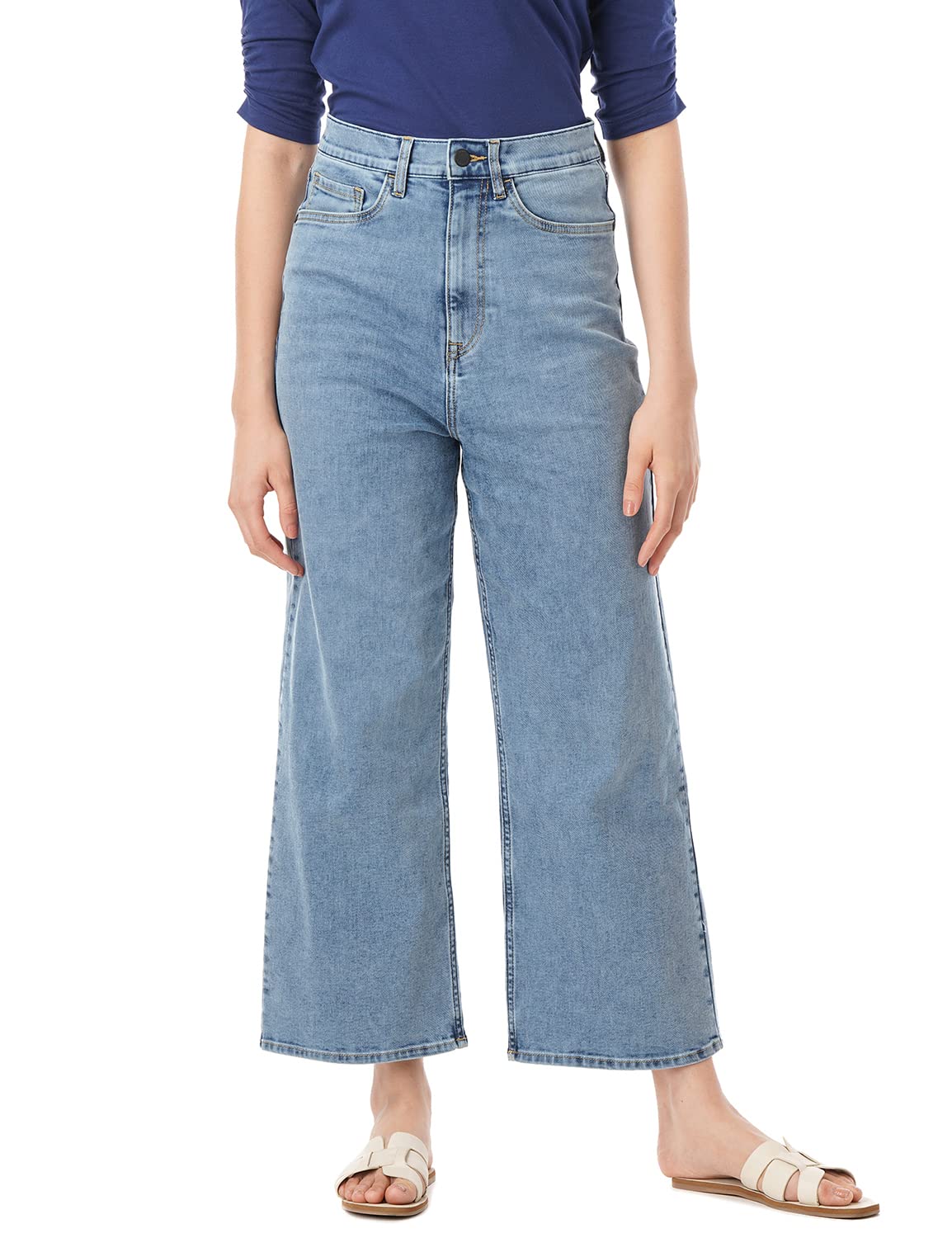 INKD Women's Stretchable Flare High Rise Jeans, 32, Light Blue