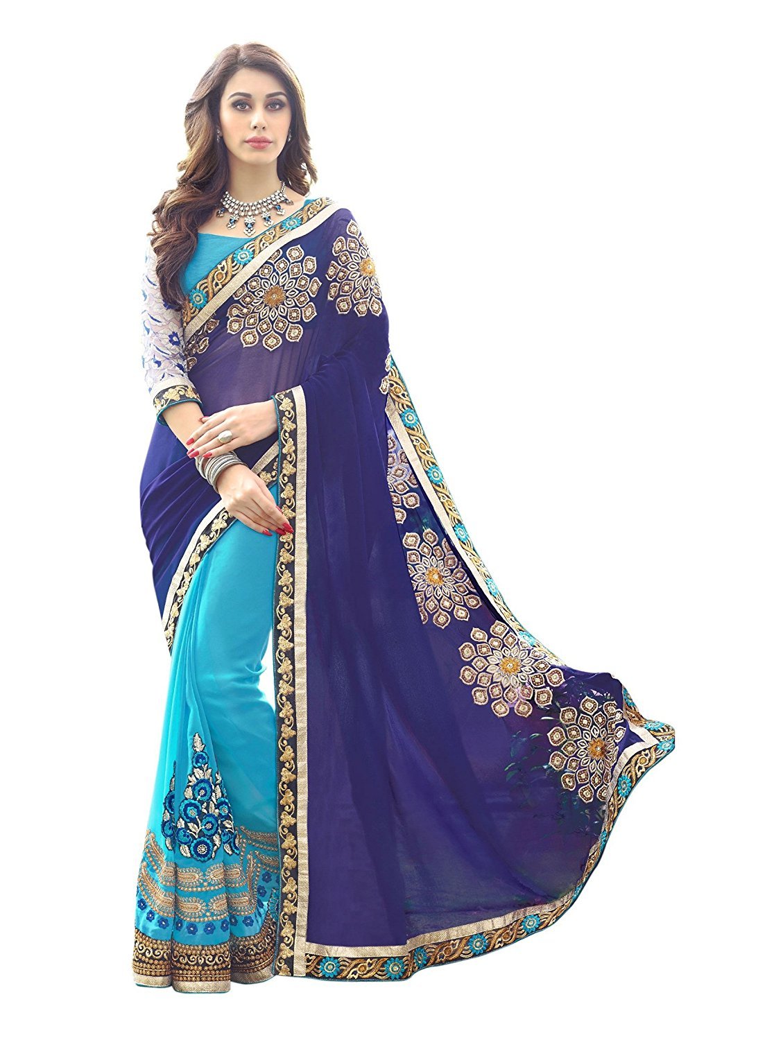 Sebastian care saree mart smart brand Women's Ruffle Saree Lycra Fabric With Blouse Piece