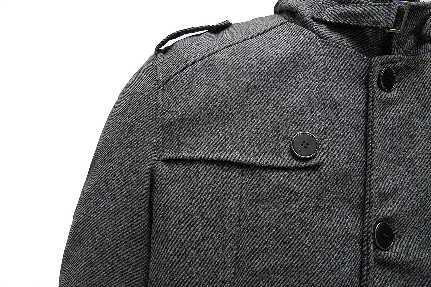 Wantdo Men's Casual Mid Length Coat Windproof Wool Jacket Thick Grey Large - Image 3