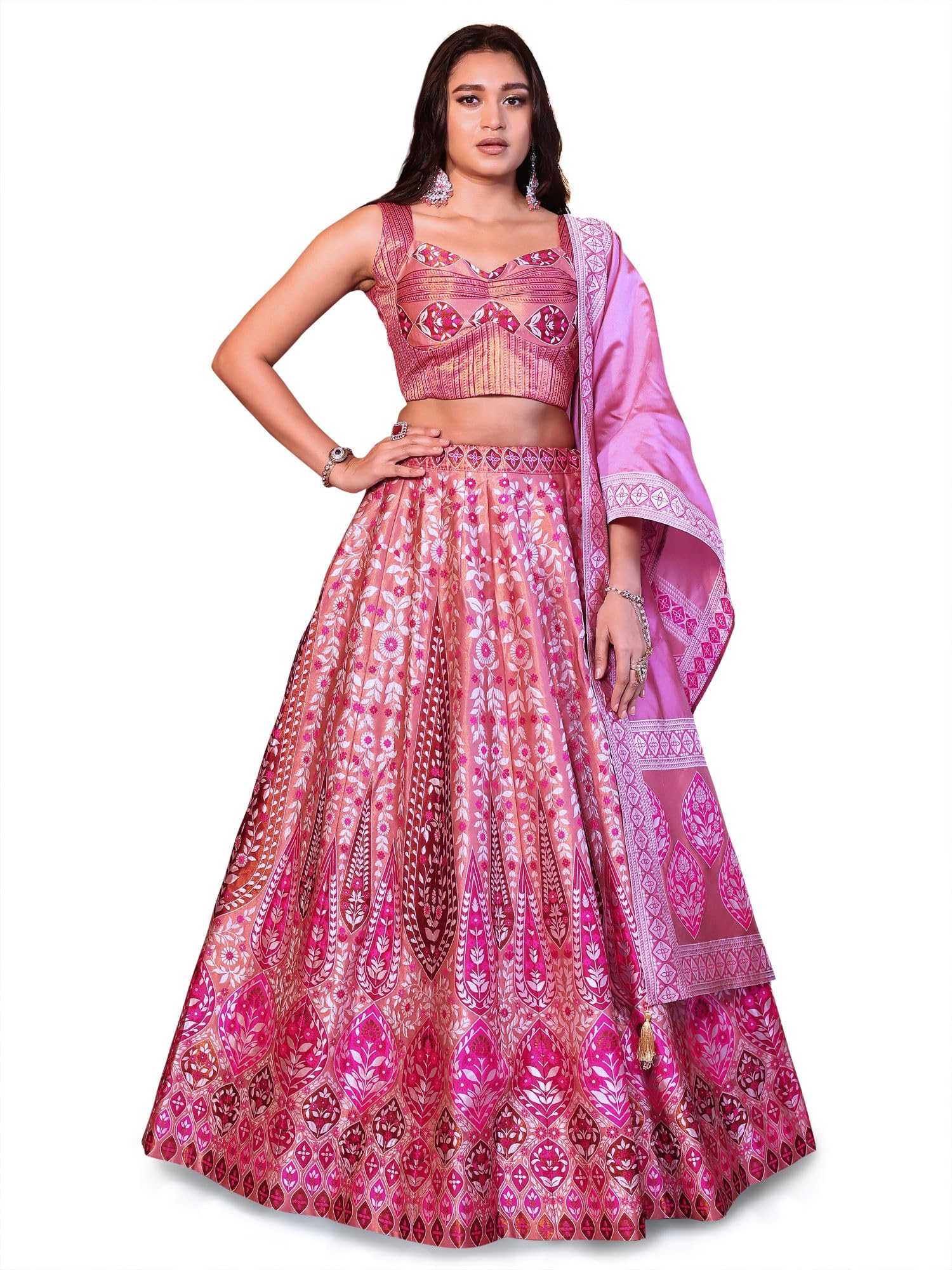 PURVAJA Women's Faux Silk lehengacholiset (Nayab-Pink Free Size)