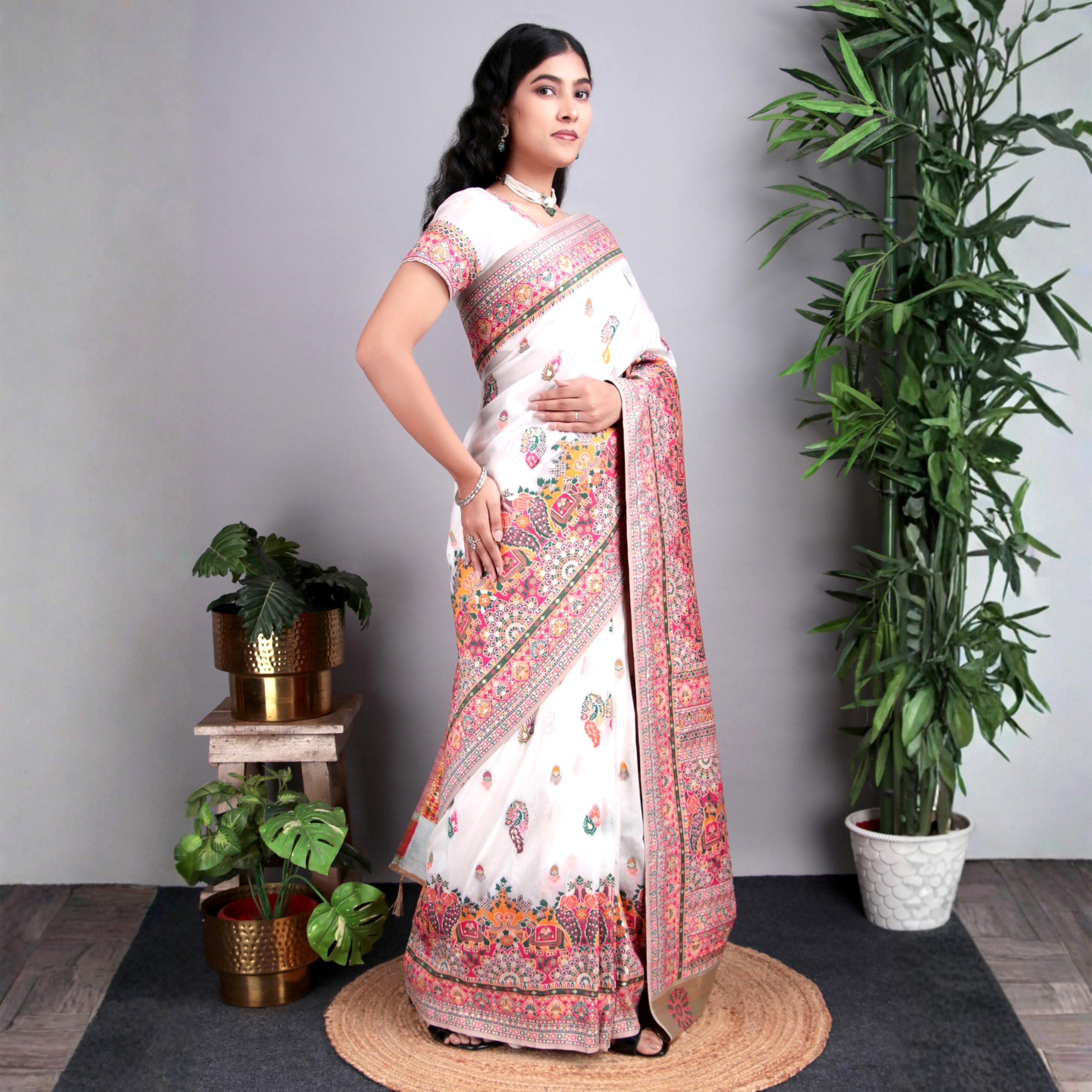 Ambararambh Saree Women's Pashmina Kashmiri Silk Saree with Blouse Piece, Traditional Indian Wear - Image 2